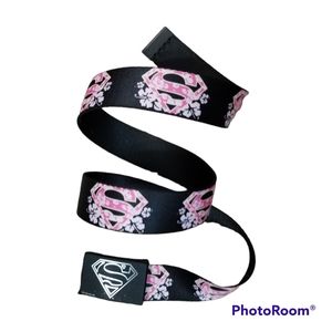 Superwoman Superman Hibiscus Pink Black Reversible Adj Webbed Belt W Buckle